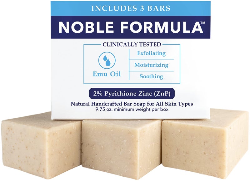 Noble Formula 2% Pyrithione Zinc (ZnP) Emu Oil Bar Soap, Especially Formulated for Acne, Psoriasis, and Eczema, Safe for Daily Use and All Skin Types, 3 Bars in 1 Box, Total 9.75 oz - Image 1